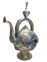 Carica l'immagine nel visualizzatore di Gallery, Teiera Tibetana in argento e pietra turchese, lapislazzuli e corniola