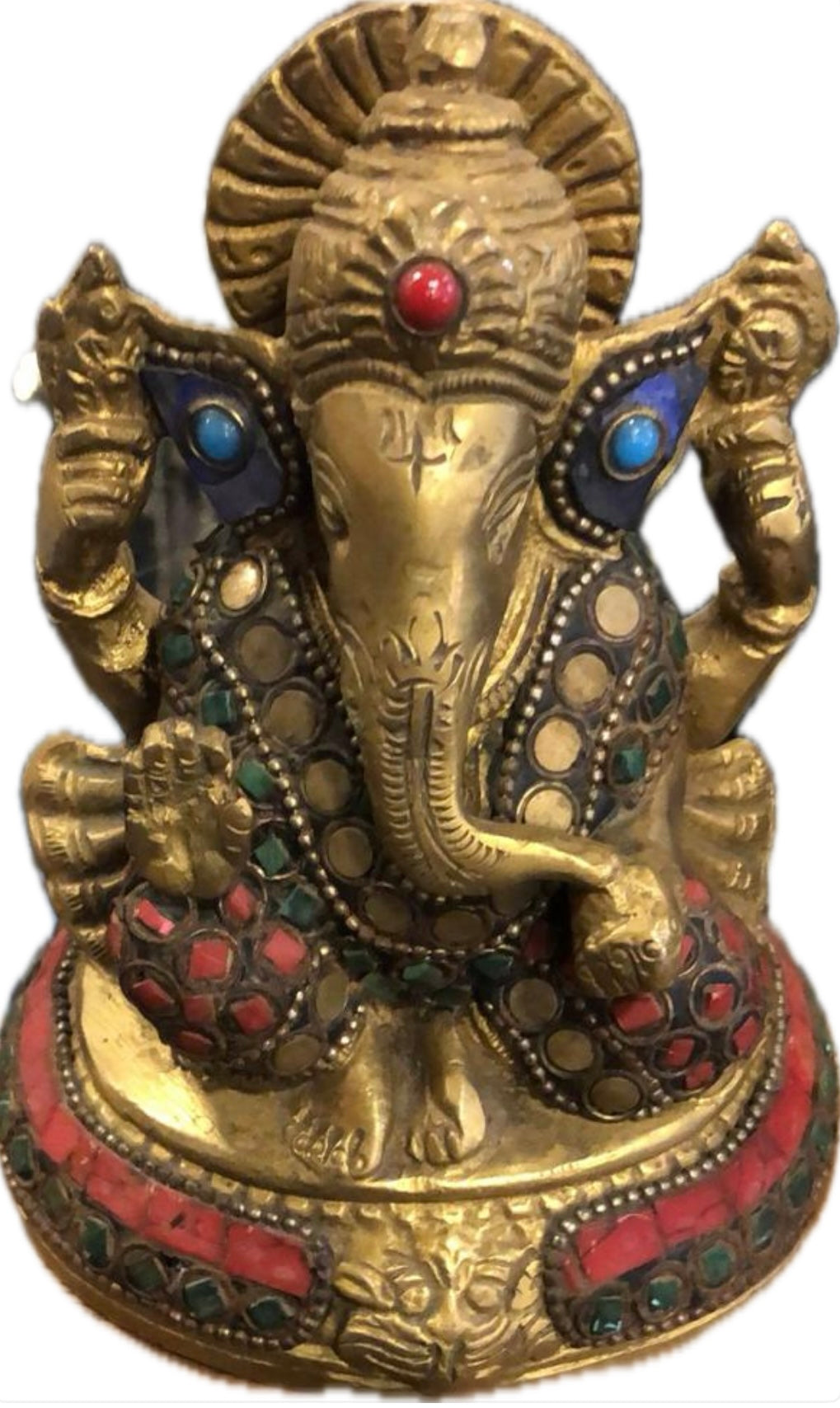 Statua Ganesh in ottone e pietre dure