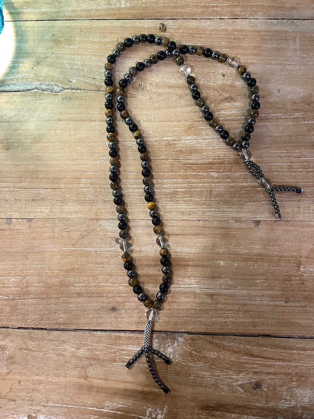 Rosario giapponese JUTZU onice, ematite, occhio di tigre