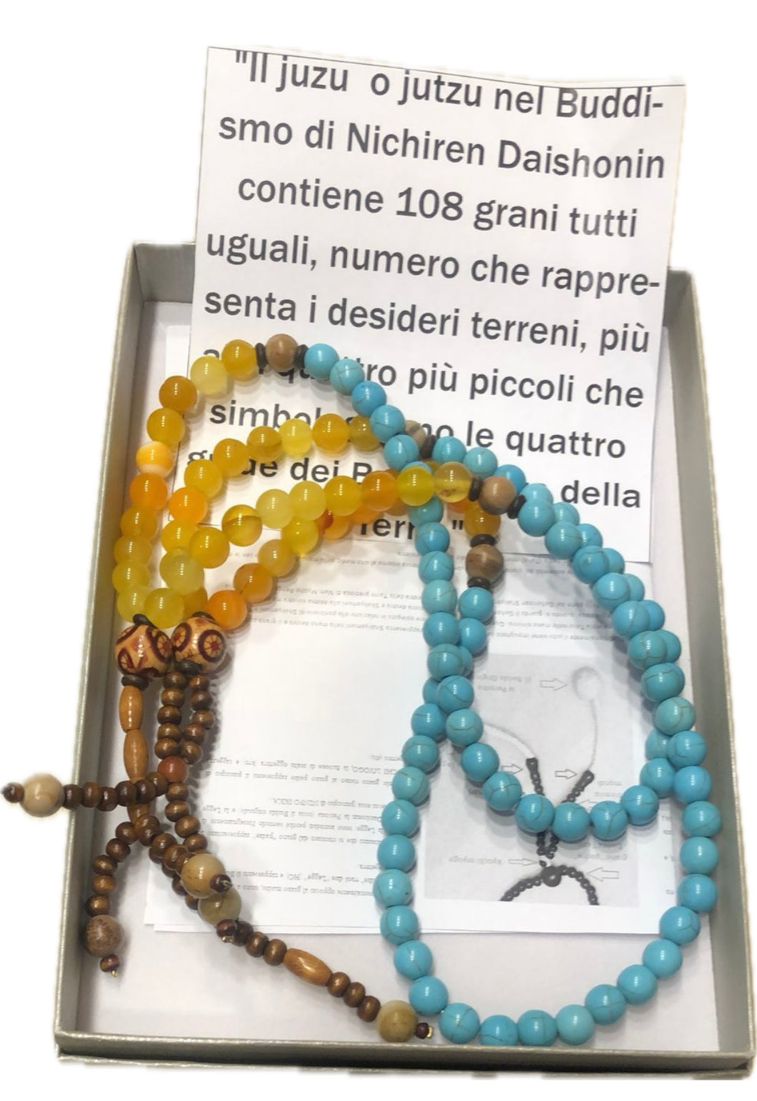 Rosario giapponese JUTZU howlite turchese e agata gialla