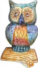 Carica l&#39;immagine nel visualizzatore di Gallery, Civetta in ceramica su tronchetto fatta a mano in cinque colori
