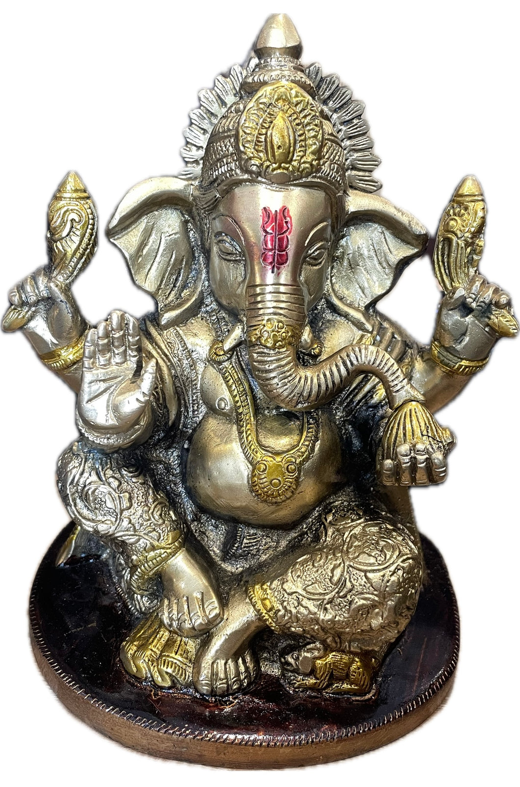 Statua Ganesh in ottone e tilaka rosso