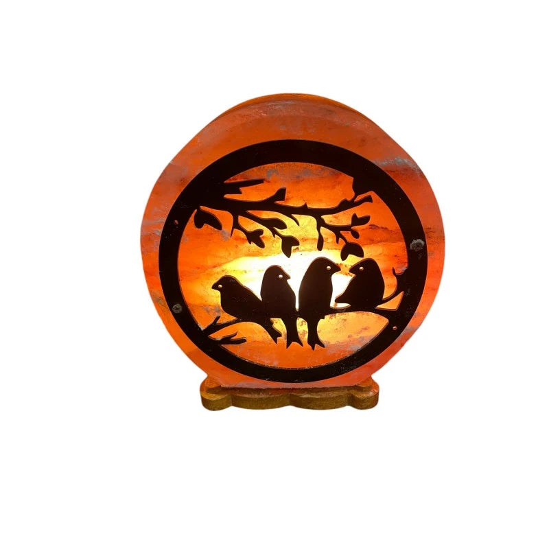 Lampada di sale famiglia passerotti