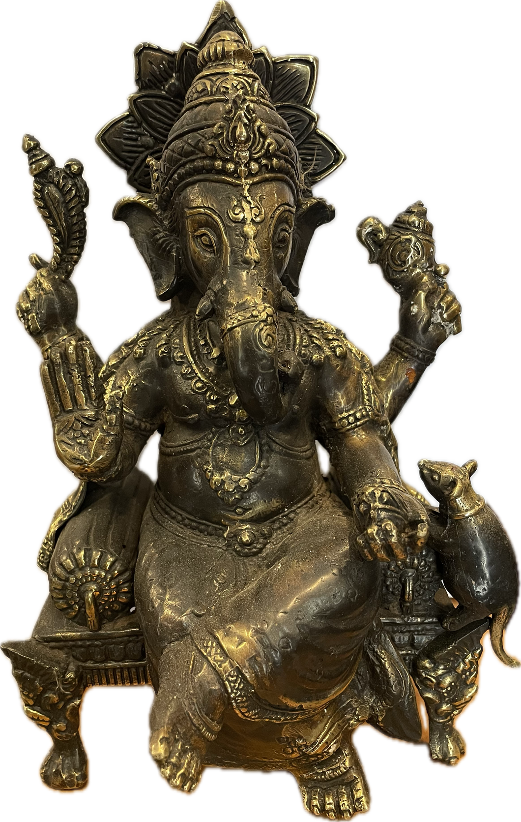 Statua Ganesh seduto con topo