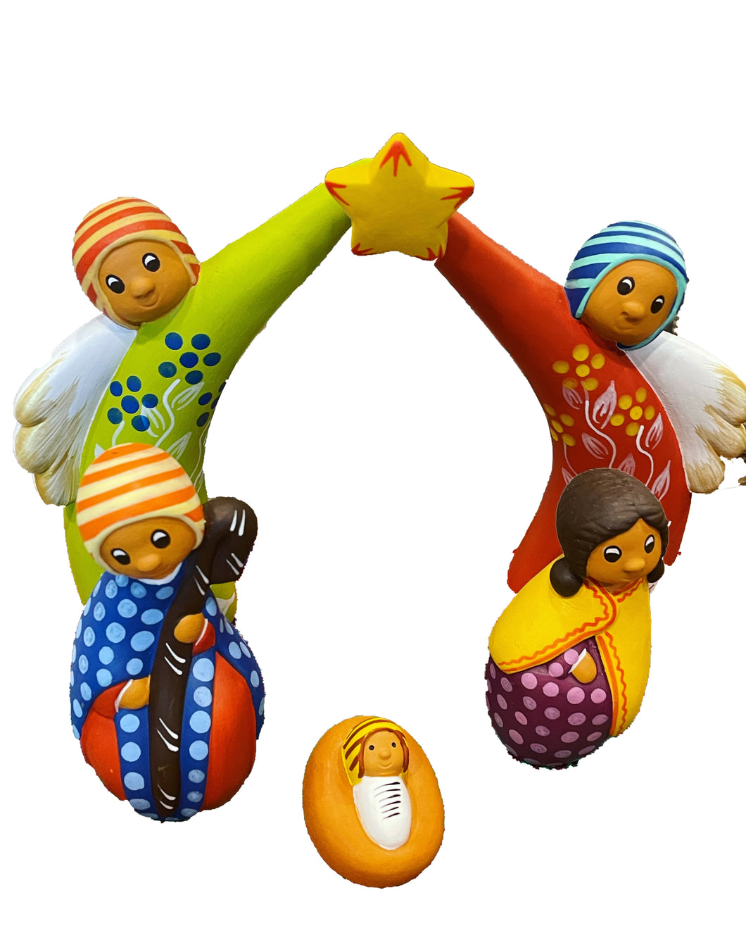 Presepe peruviano fatto a mano in terracotta e dipinto con colori naturali