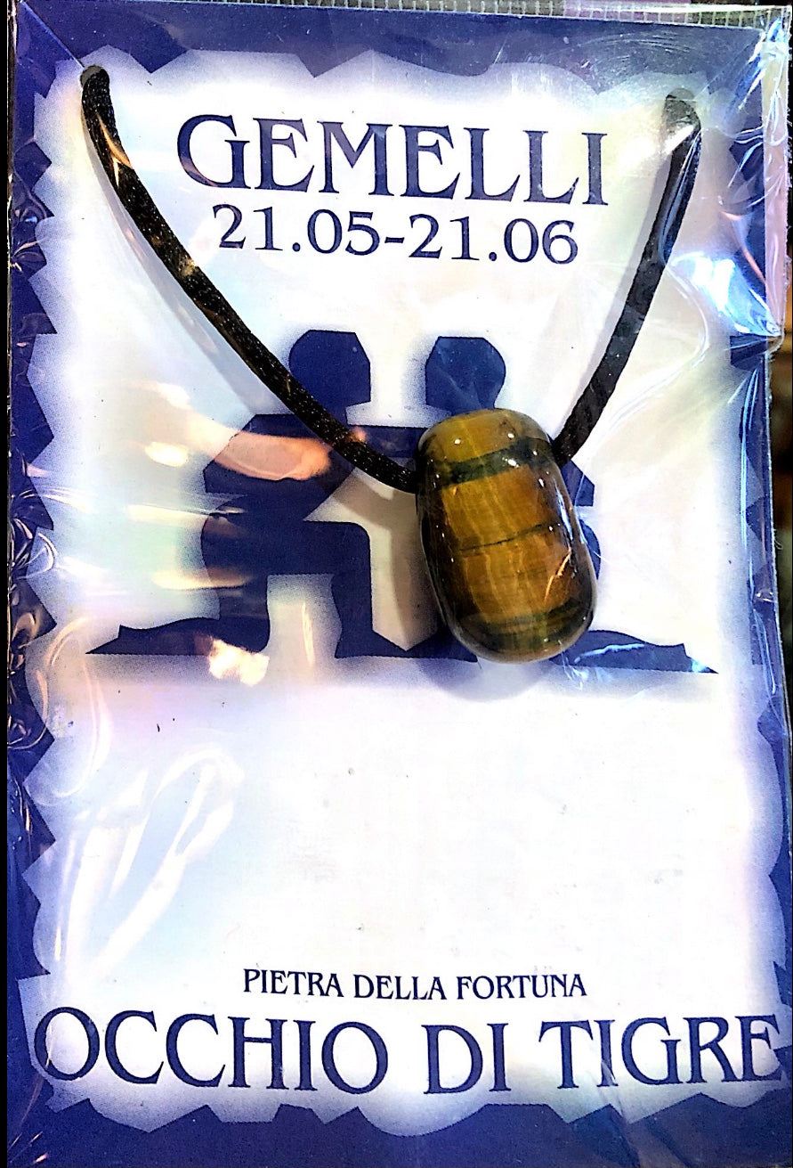 Collana con ciondolo Occhio di Tigre segno Gemelli