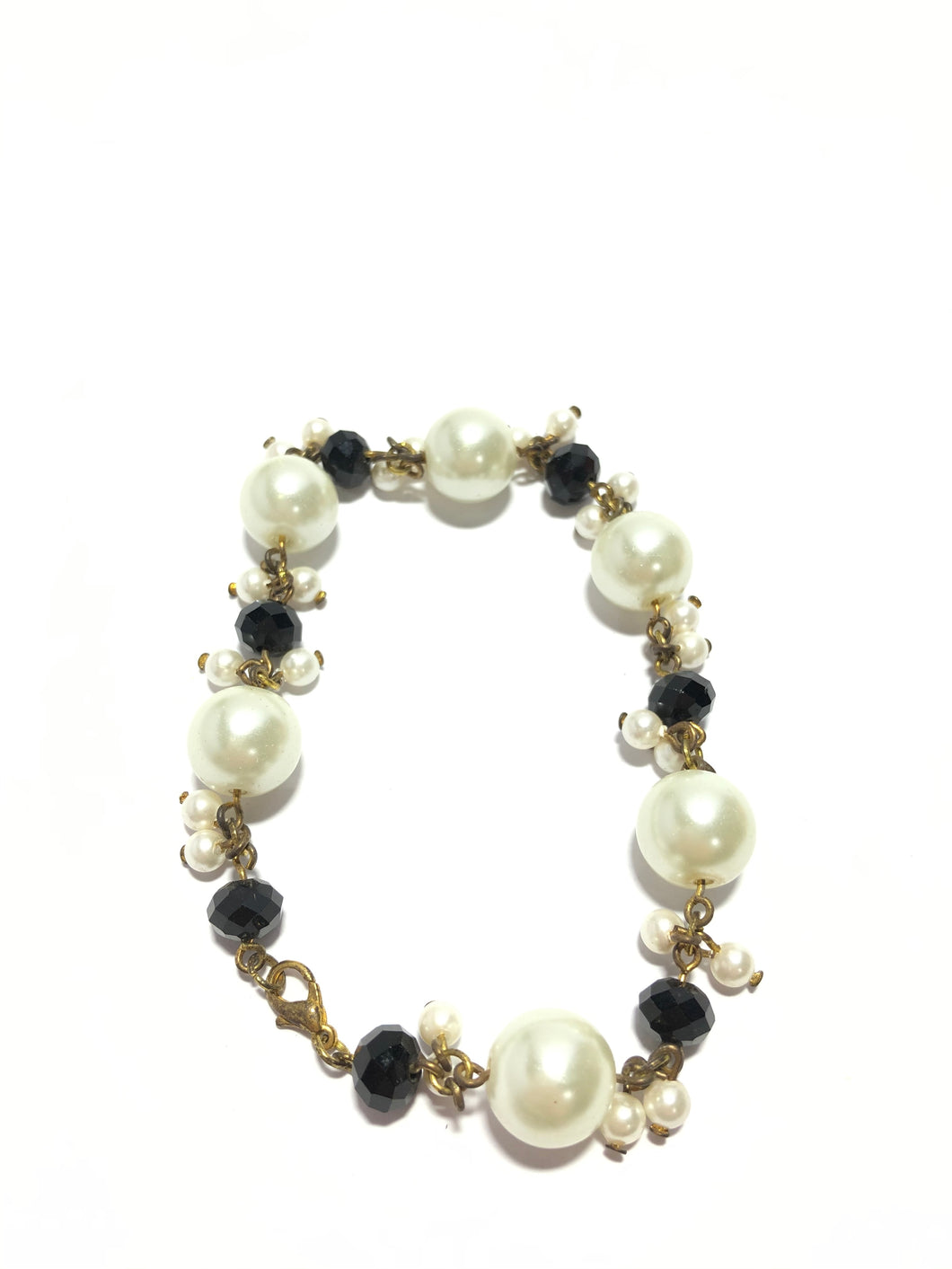 Bracciale in ottone, cristalli e perle di bigiotteria