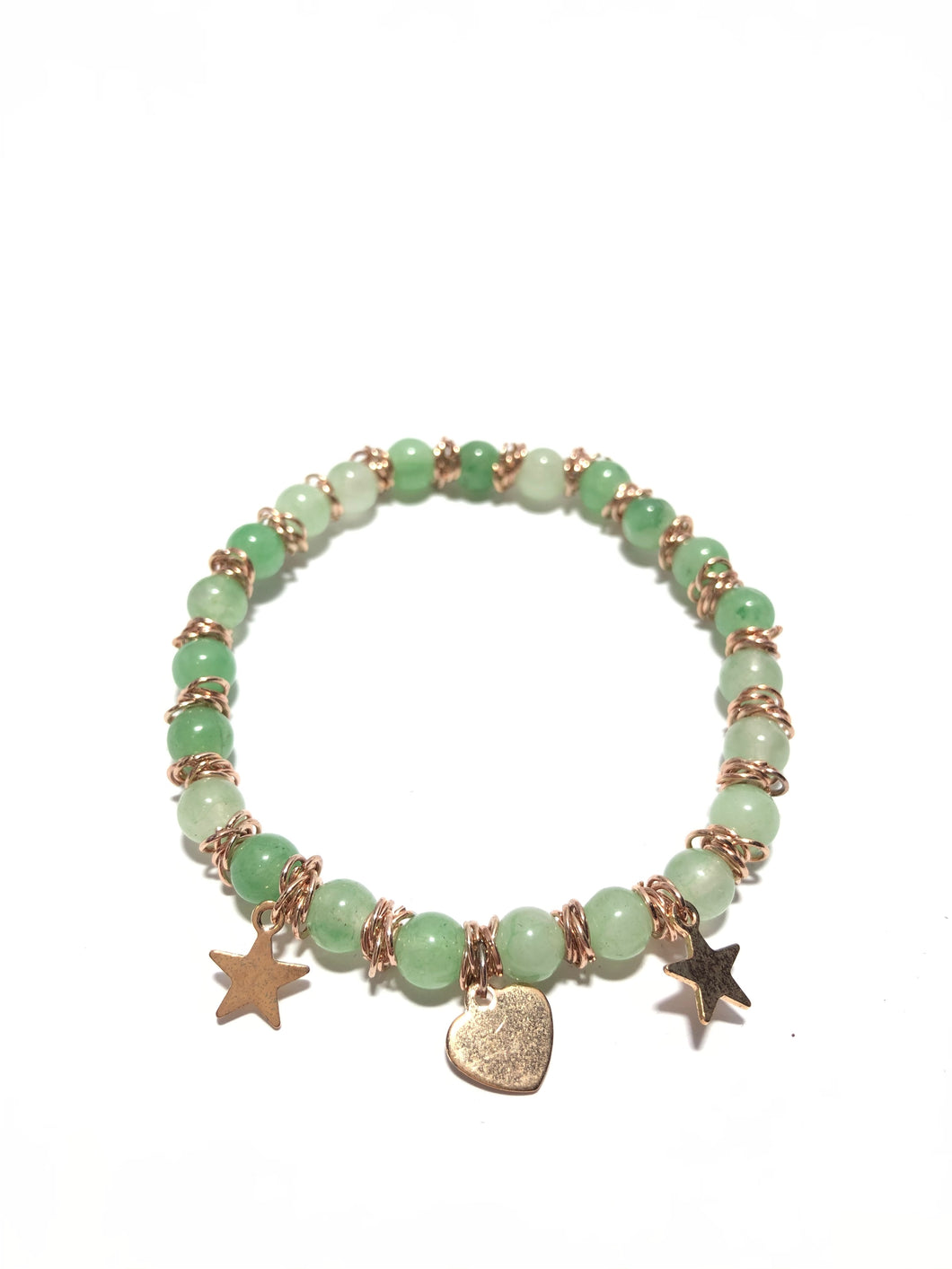 Bracciale in pietre dure verdi con stelle e cuore