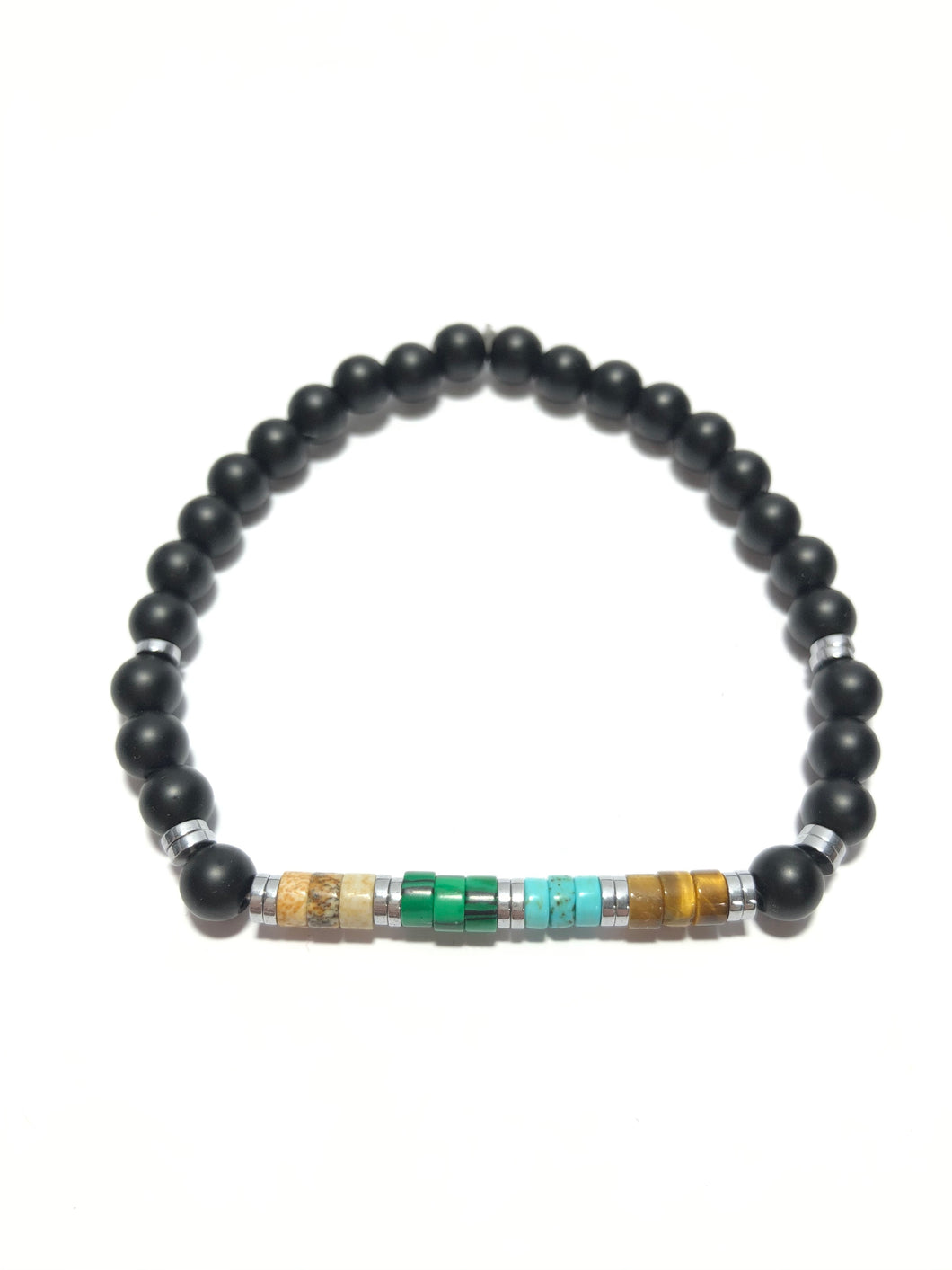 Bracciale in onice, ematite, malachite ed occhio di tigre