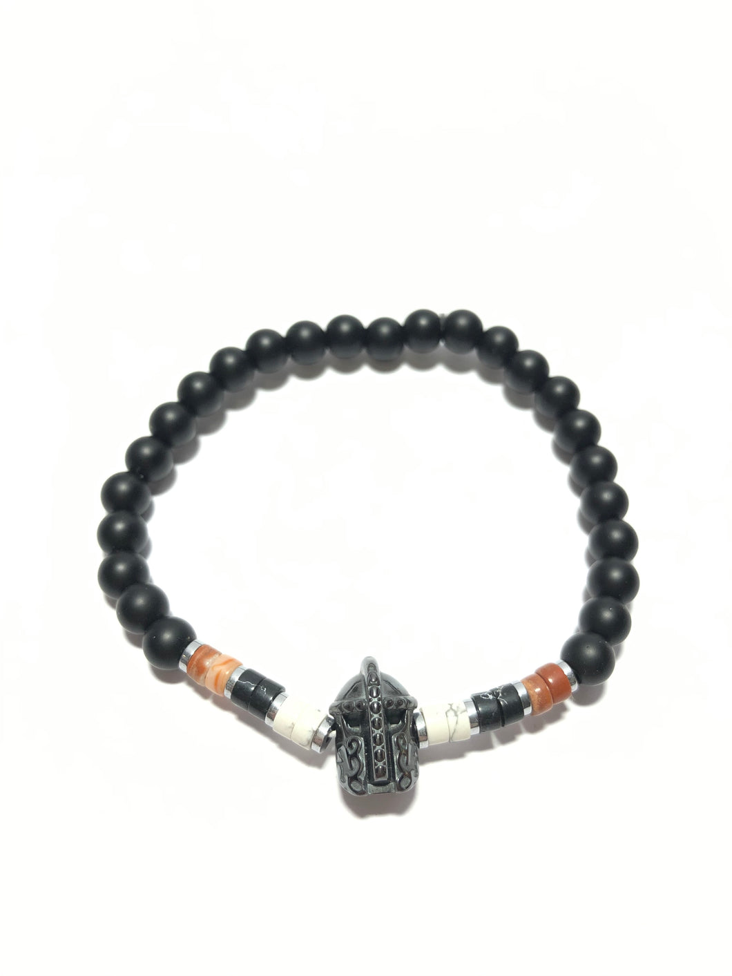 Bracciale in onice, pietra howlite, diaspro ed elmo in ematite