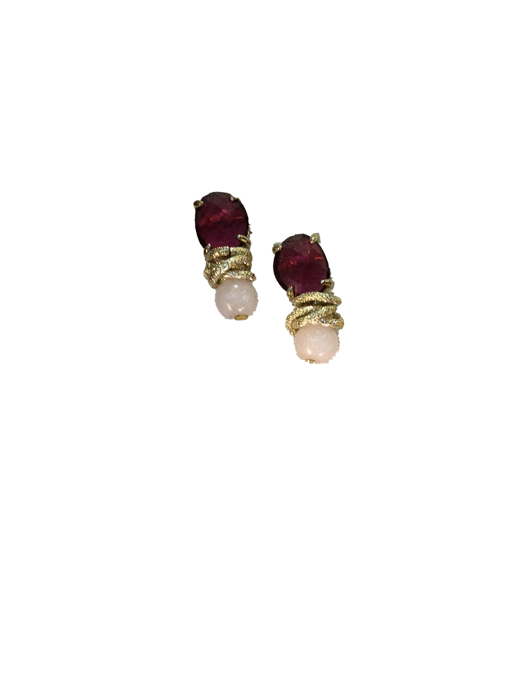 Orecchini in ottone, resina e quarzo rosa
