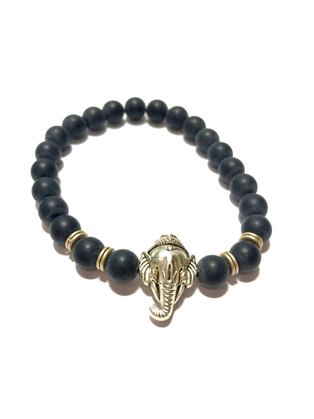Bracciale in onice e metallo con volto di Ganesh