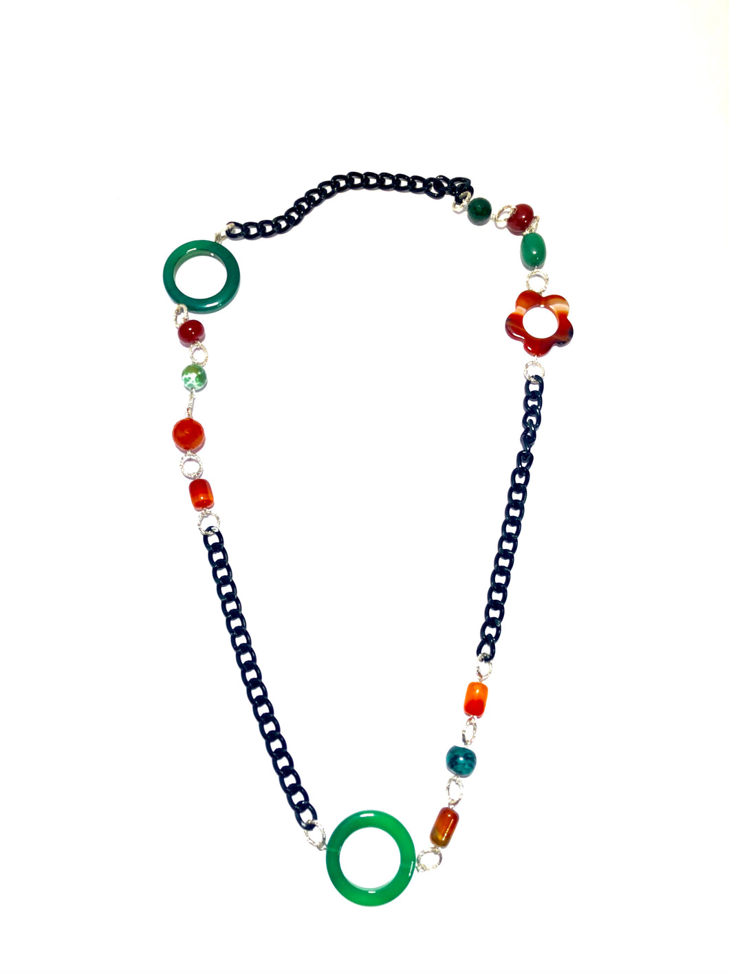 Collana in onice e agate verdi e rosse
