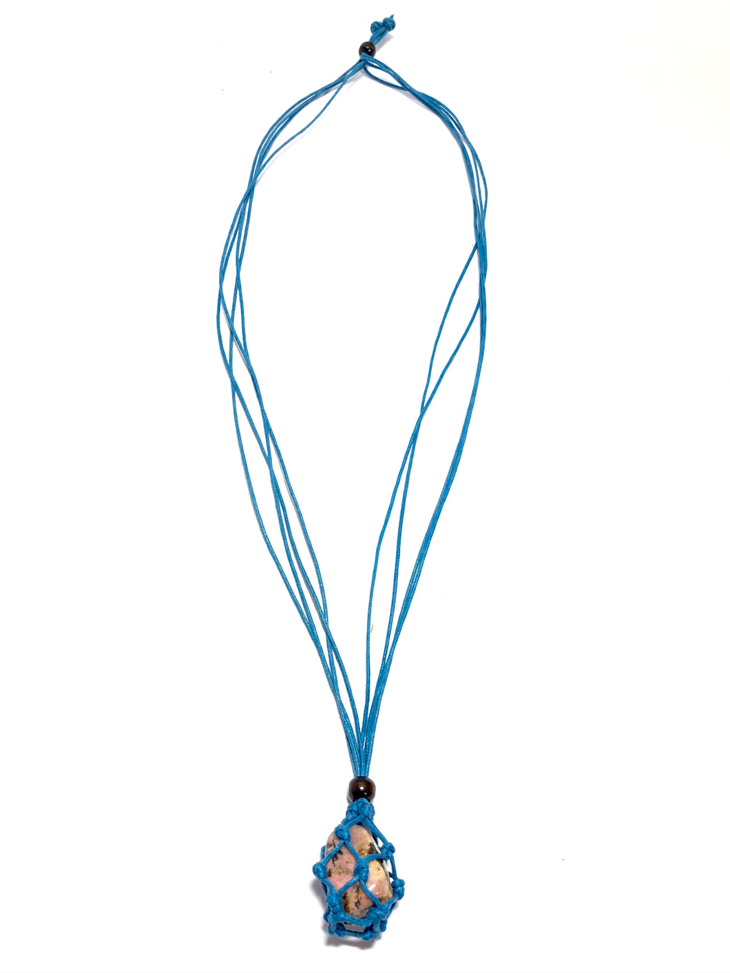 Collana porta pietra Rodonite in cotone color azzurro