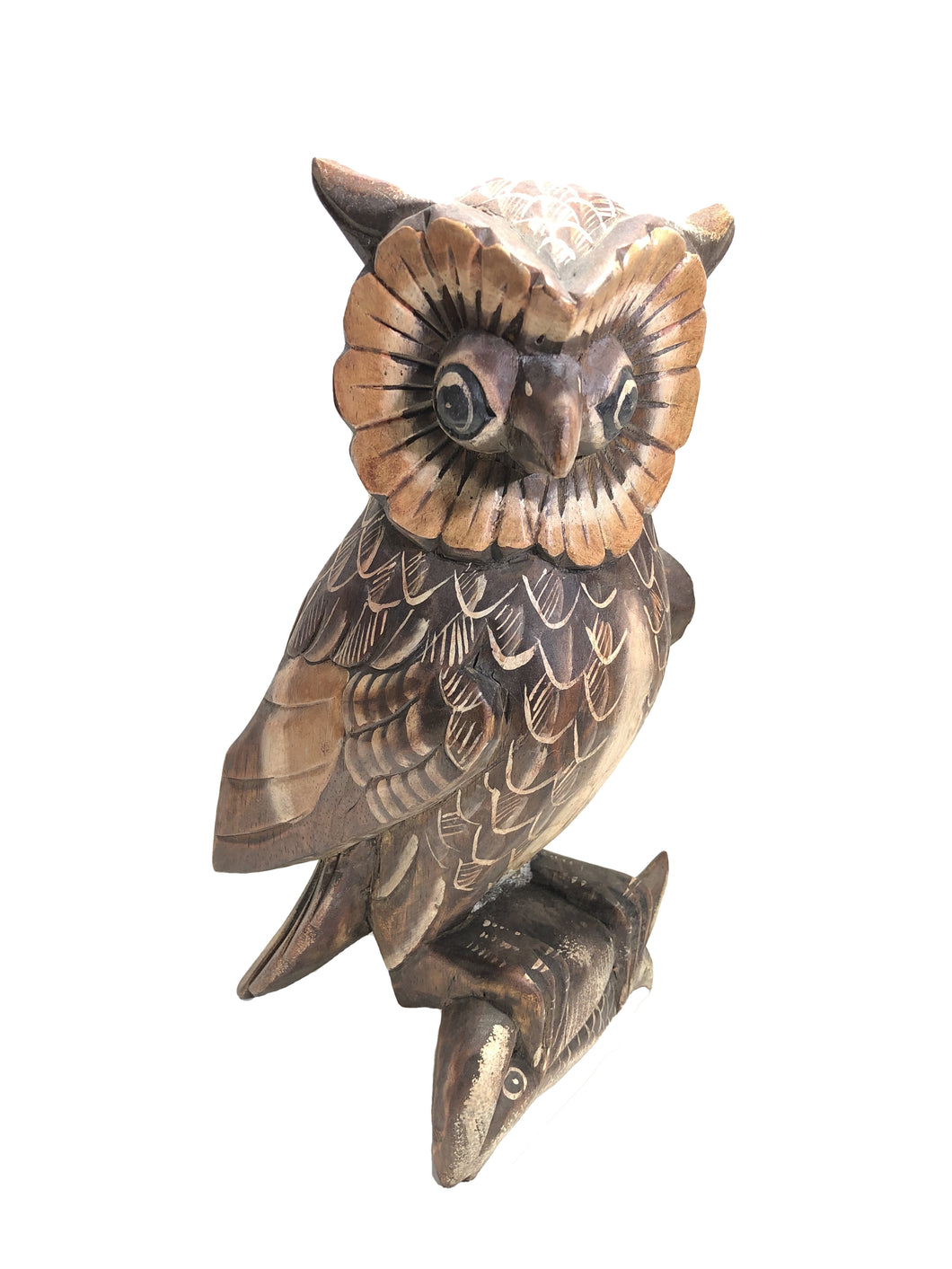 Statua civetta su tronco in legno
