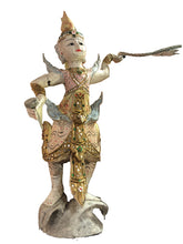 Carica l&#39;immagine nel visualizzatore di Gallery, Statue Orientali in legno Angeli Custodi Thailandesi con Gong 70 cm
