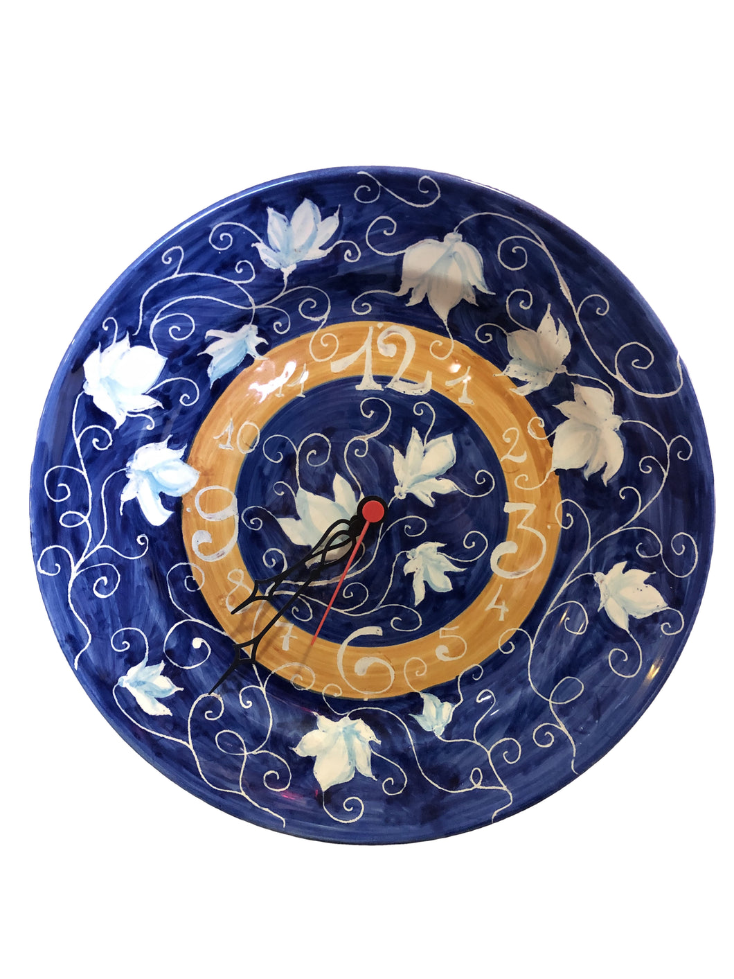 Orologio da parete in ceramica blu, giallo e bianco