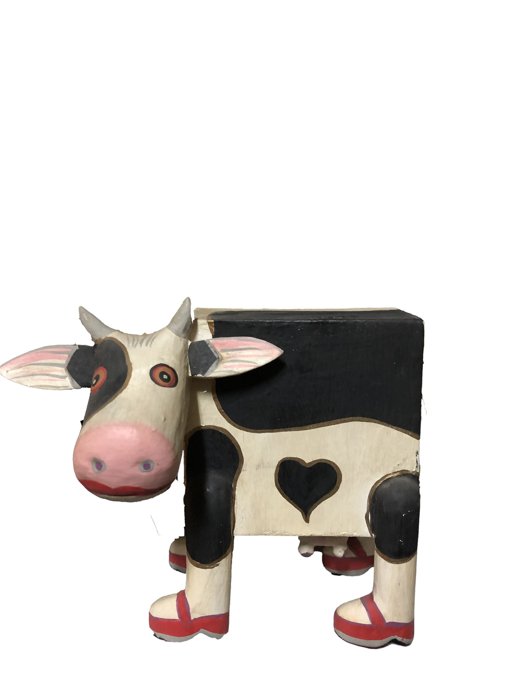 Salvadanaio in legno con mucca