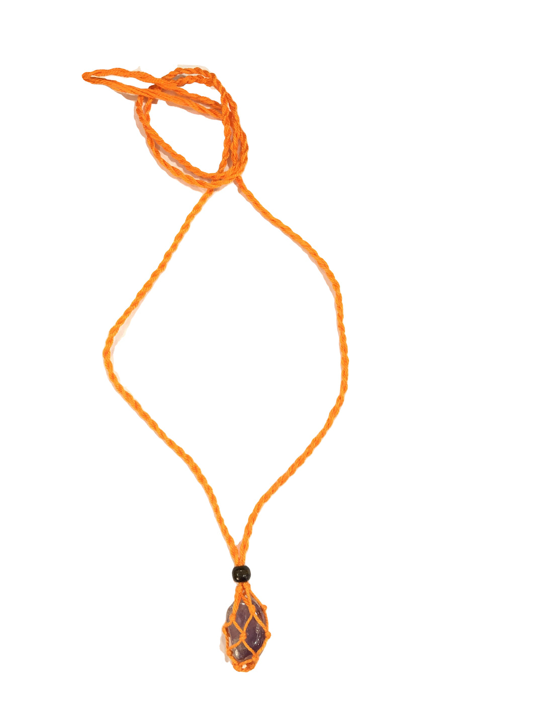 Collana porta pietra in puro cotone arancione con Ametista