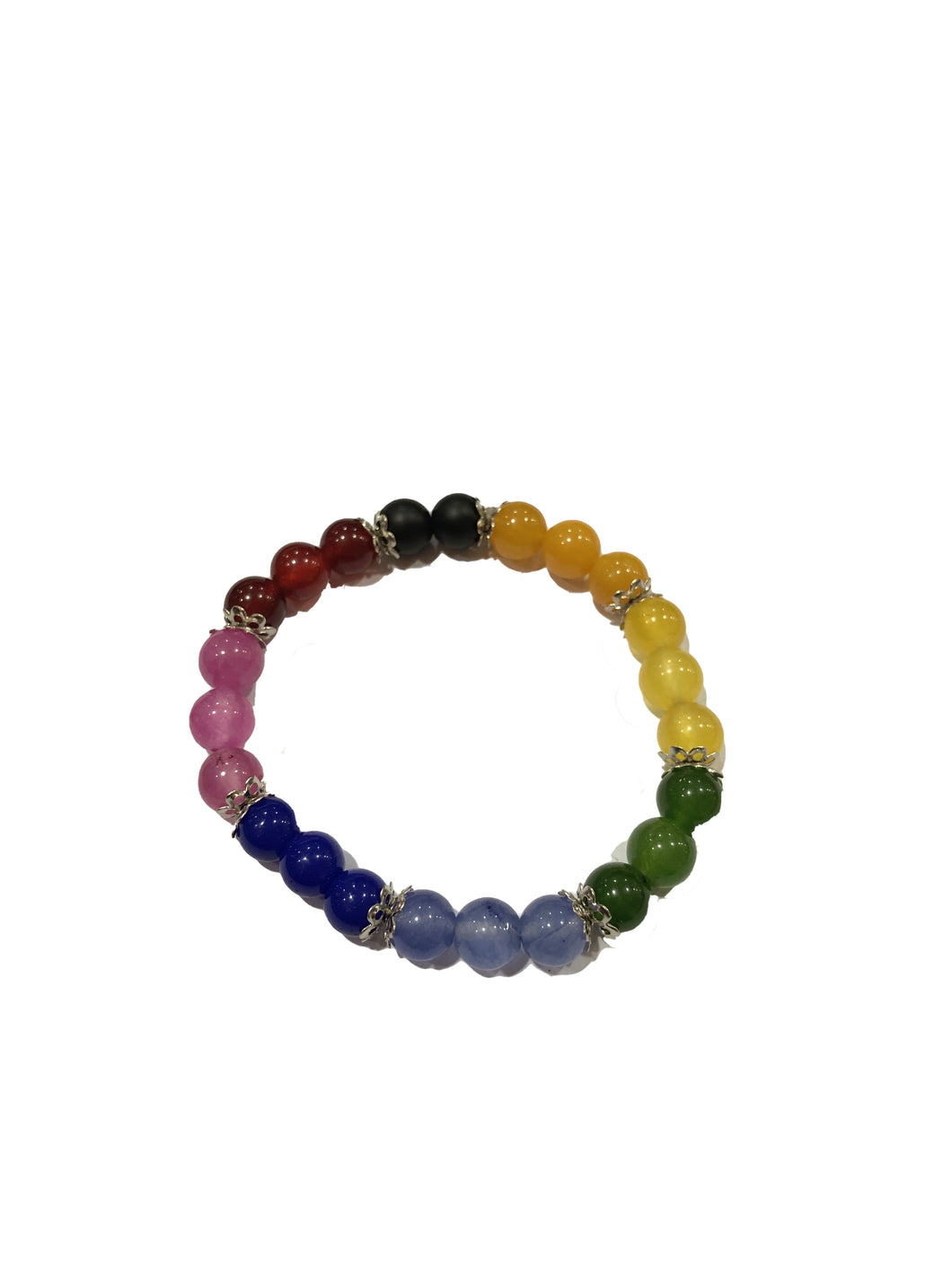 Bracciale in acciaio, due pietre in onice e pietre dure dei 7 chakra