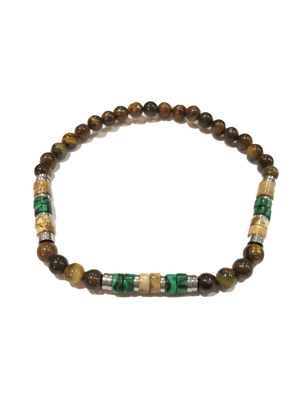 Bracciale in occhio di tigre, malachite e pietra paesina