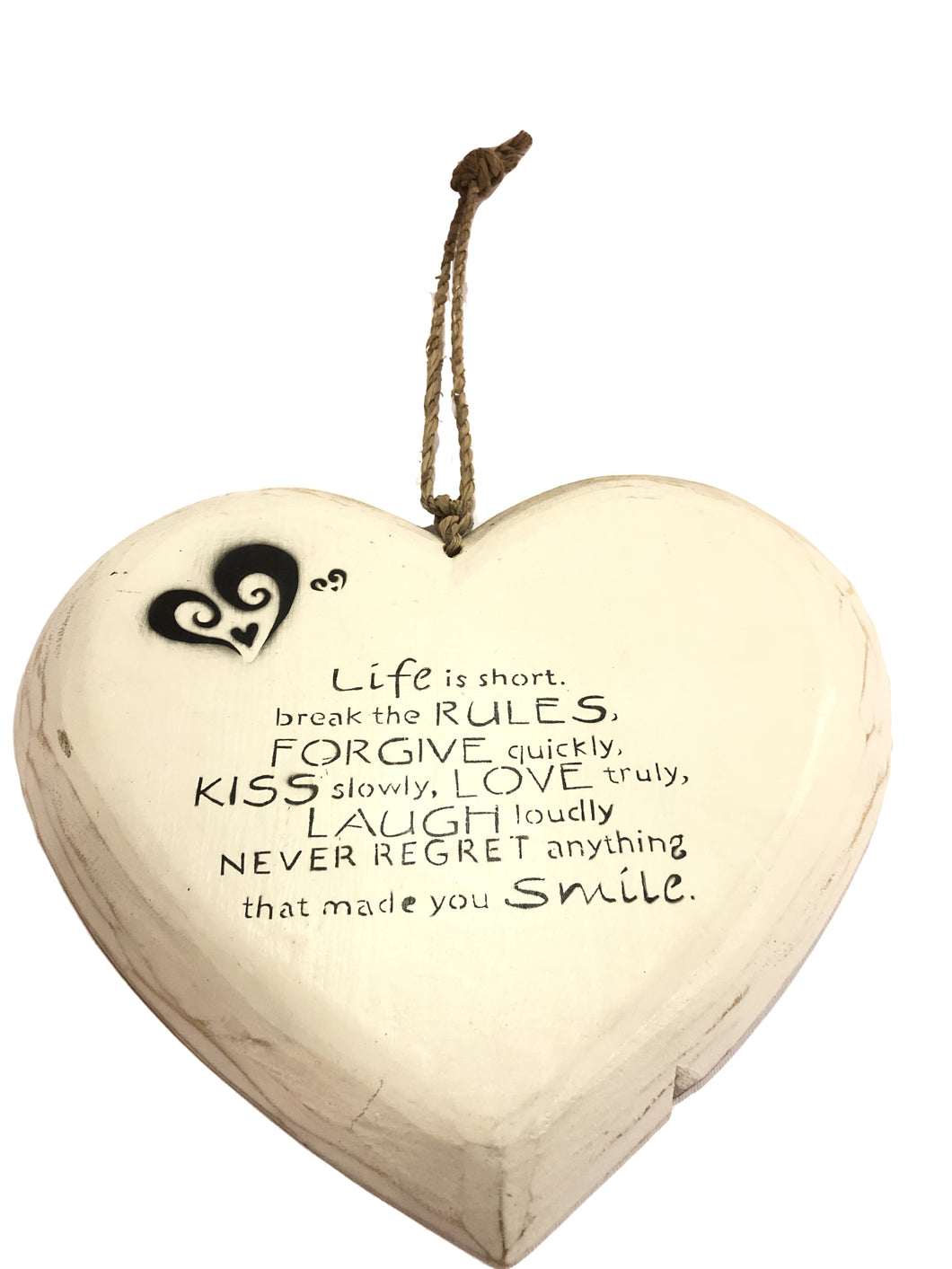 Cuore in legno da parete con frase