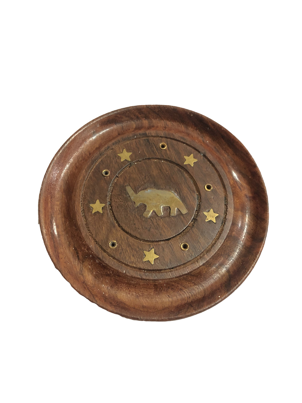 Porta incenso tondo in legno con simbolo Elefante