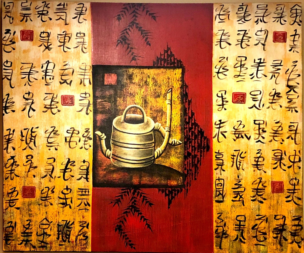 Quadro con teiera e simboli etnici