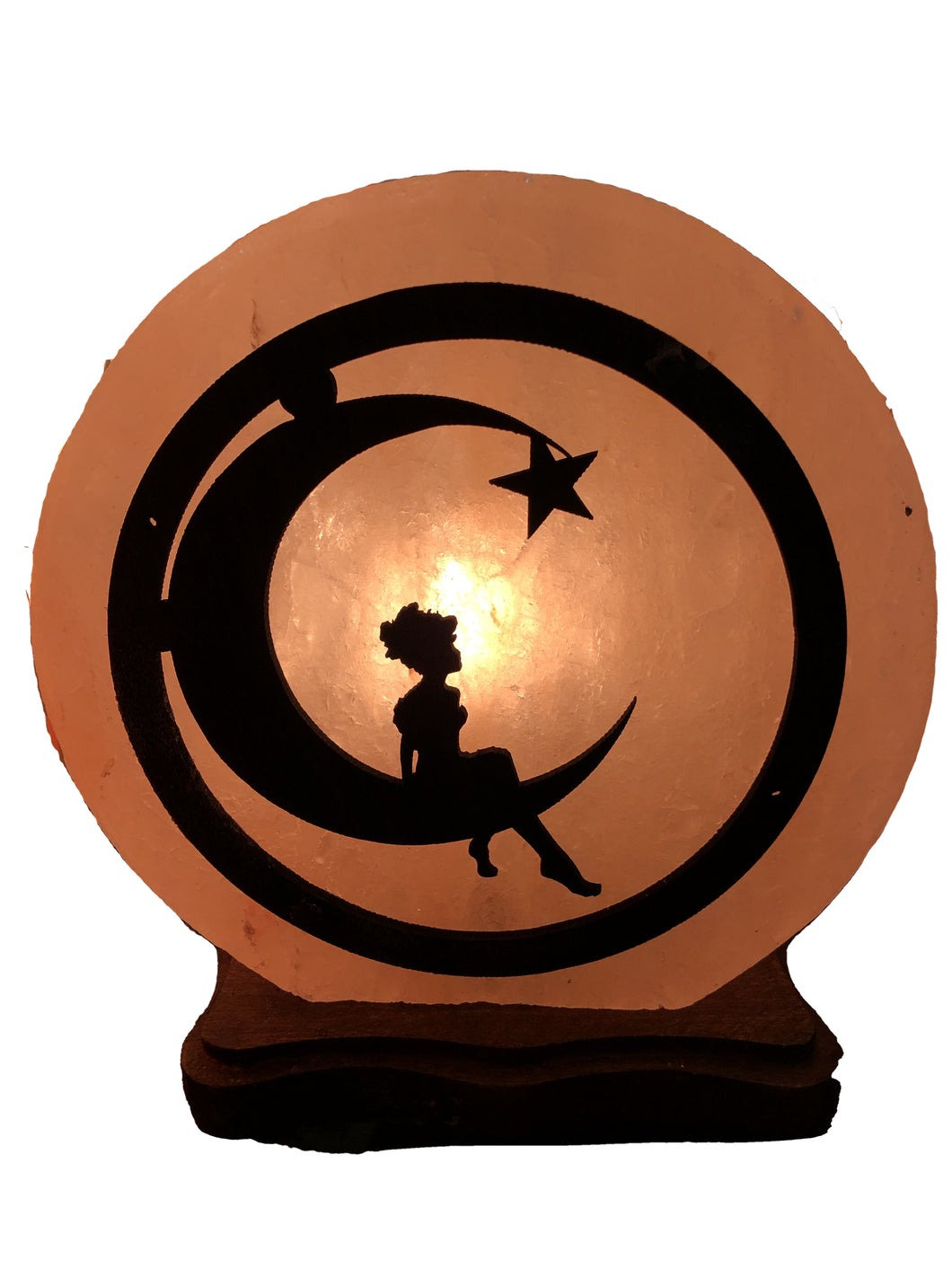 Lampada di sale himalayano originale con bimba sulla luna
