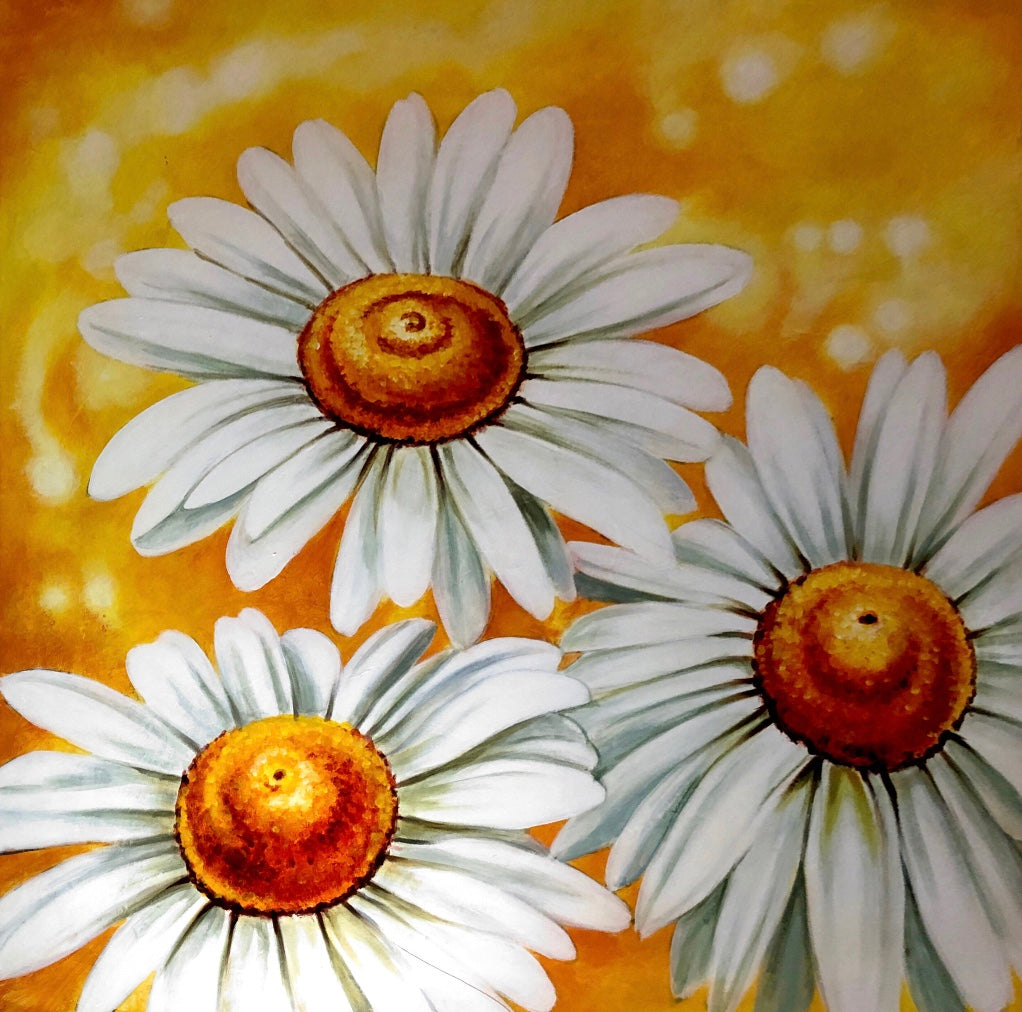 Quadro con margherite arancione e bianco