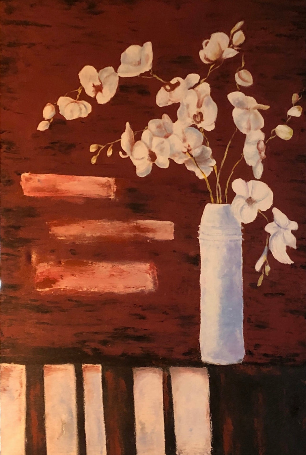 Quadro con vaso bianco e orchidee