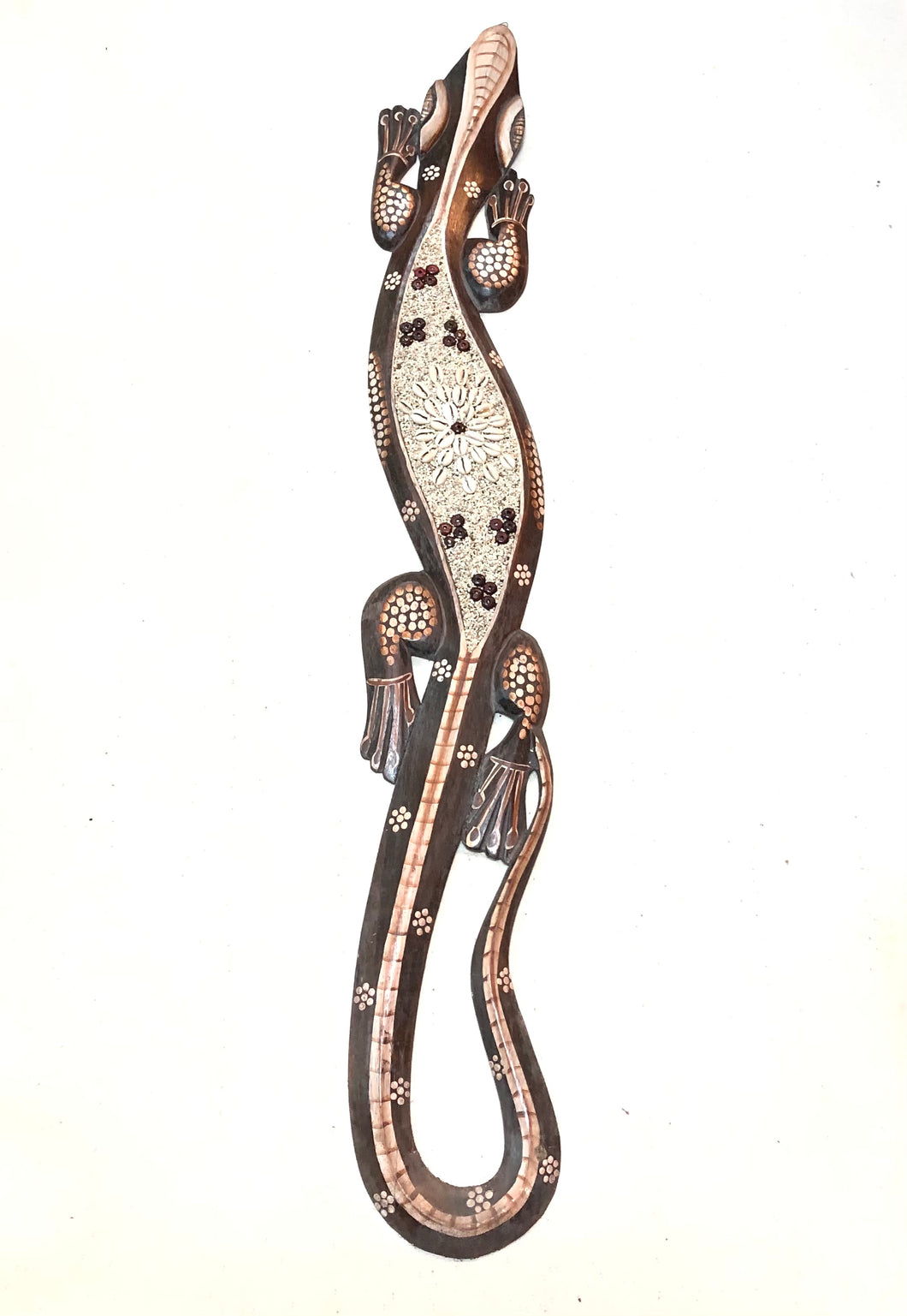 Geco in legno da parete 78 cm in tre diverse fantasia