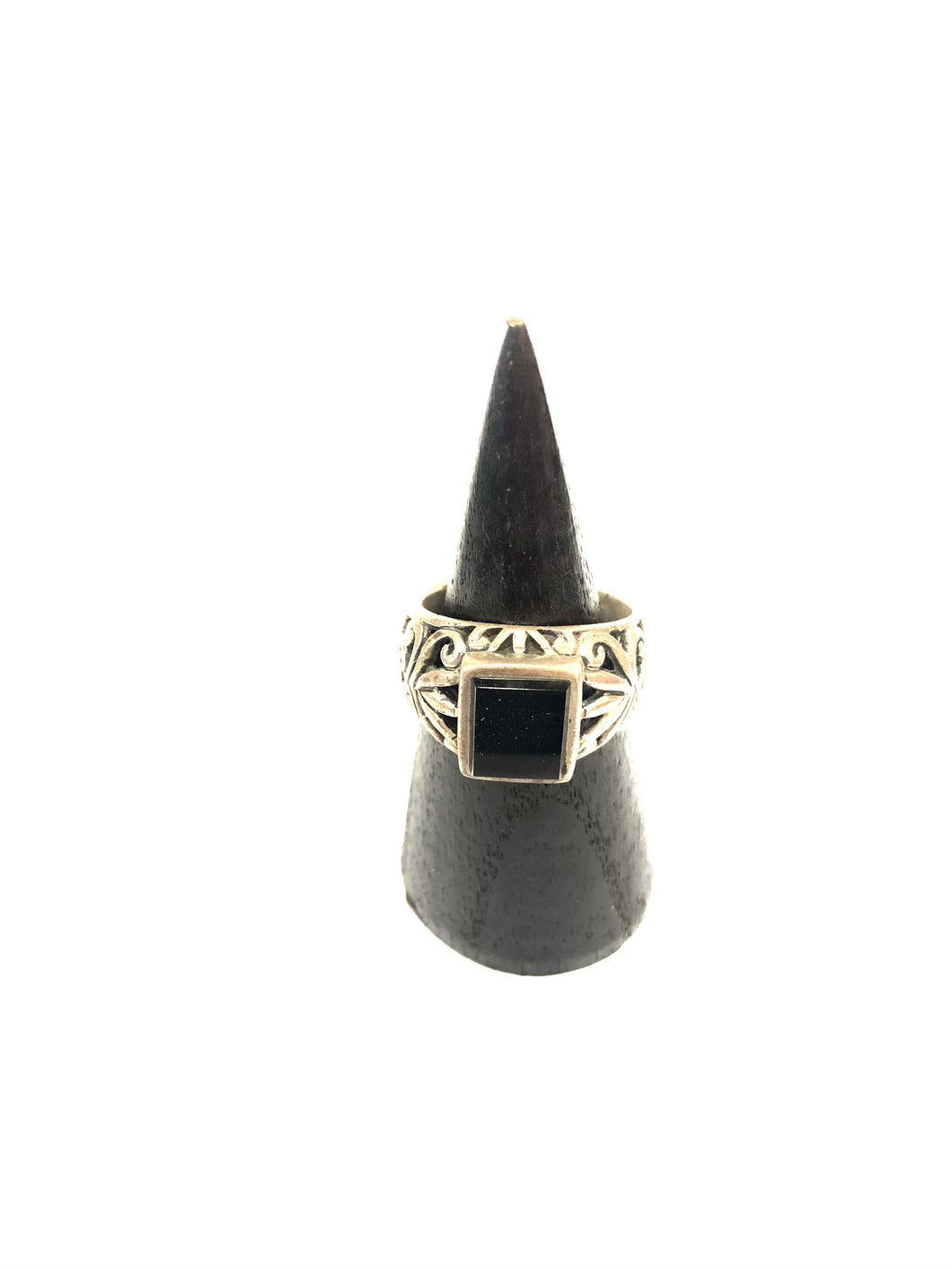Anello in argento 925 con pietra nera misura 23