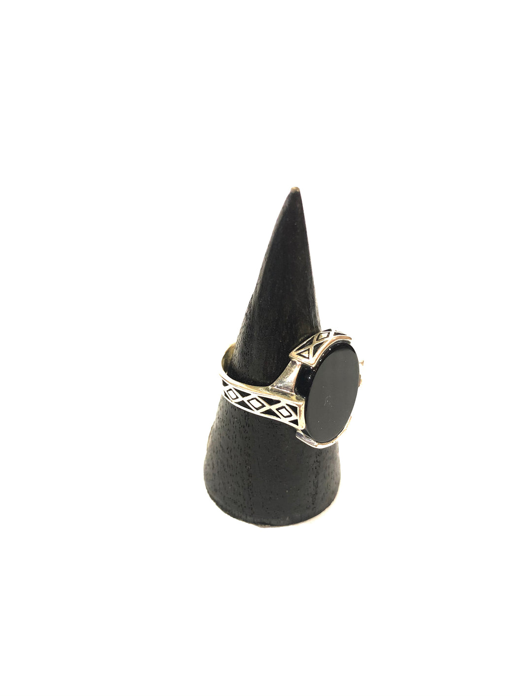 Anello thailandese in argento 925 con pietra nera misura 26