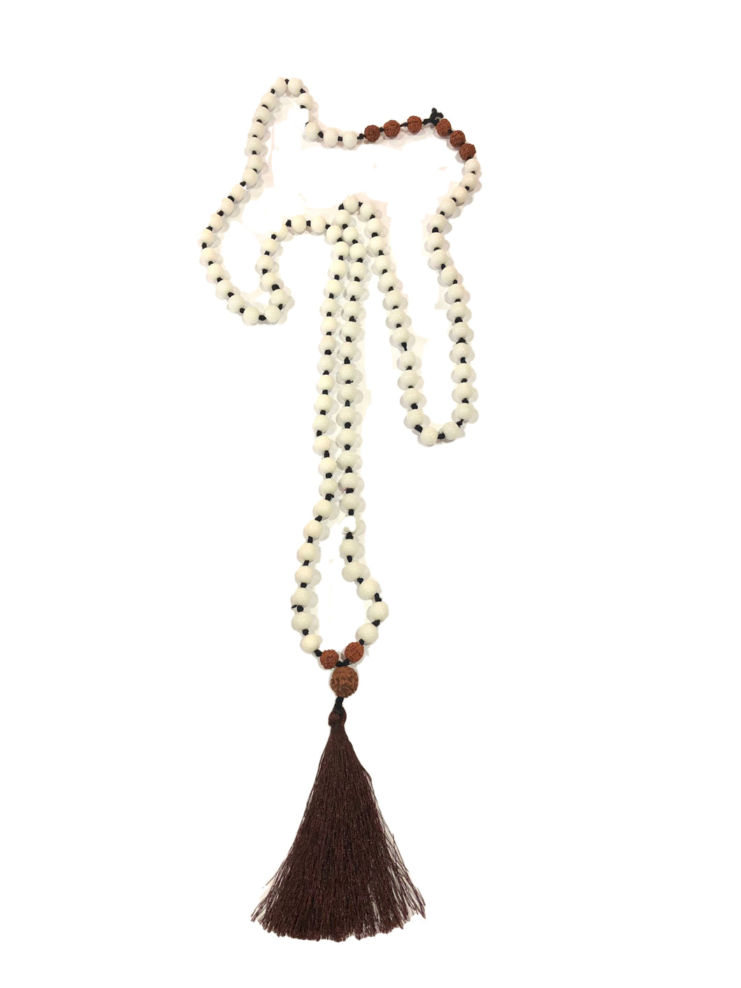 Mala tibetano in agata bianca e semi di Rudra